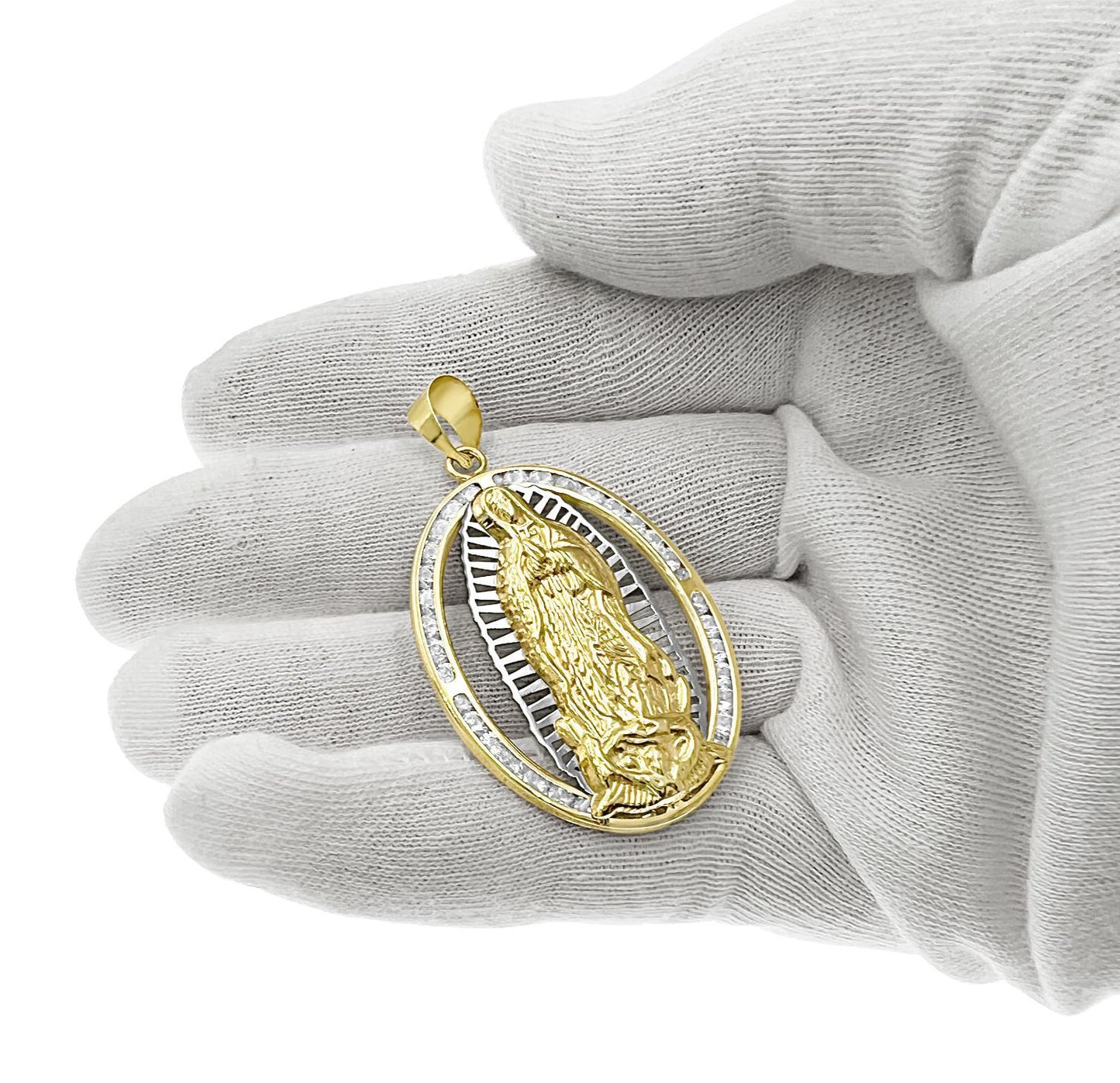 Virgin Mary Pendant 10k Gold Lady Guadalupe Charm 2"