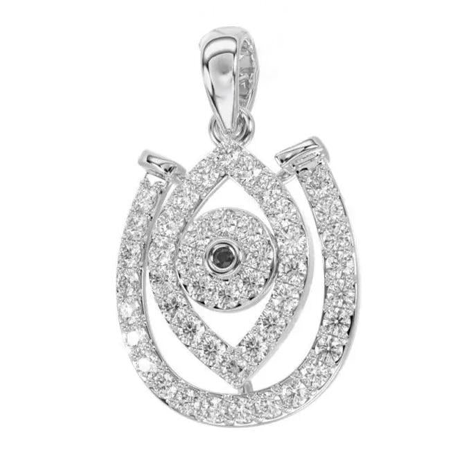 0.33cttw Diamond Horseshoe Evil Eye Protection Luck Pendant Charm 14k White Gold