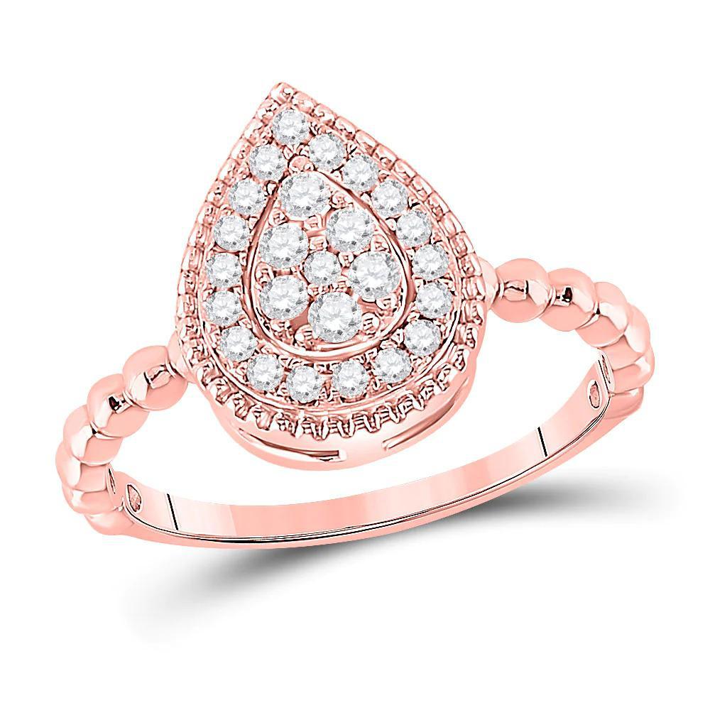 0.35ctw Diamond Pear Shape Ring 10k Rose Gold Cluster Halo Beaded Band Design