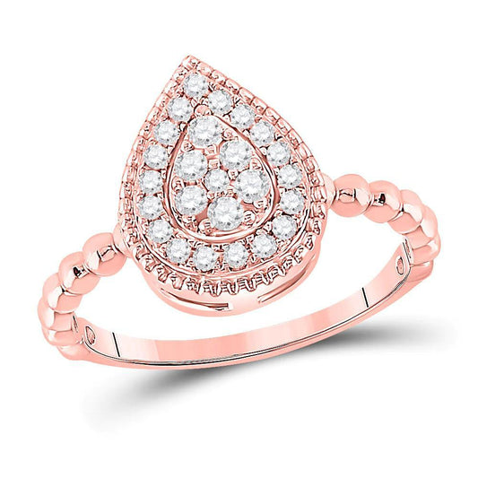 0.35ctw Diamond Pear Shape Ring 10k Rose Gold Cluster Halo Beaded Band Design