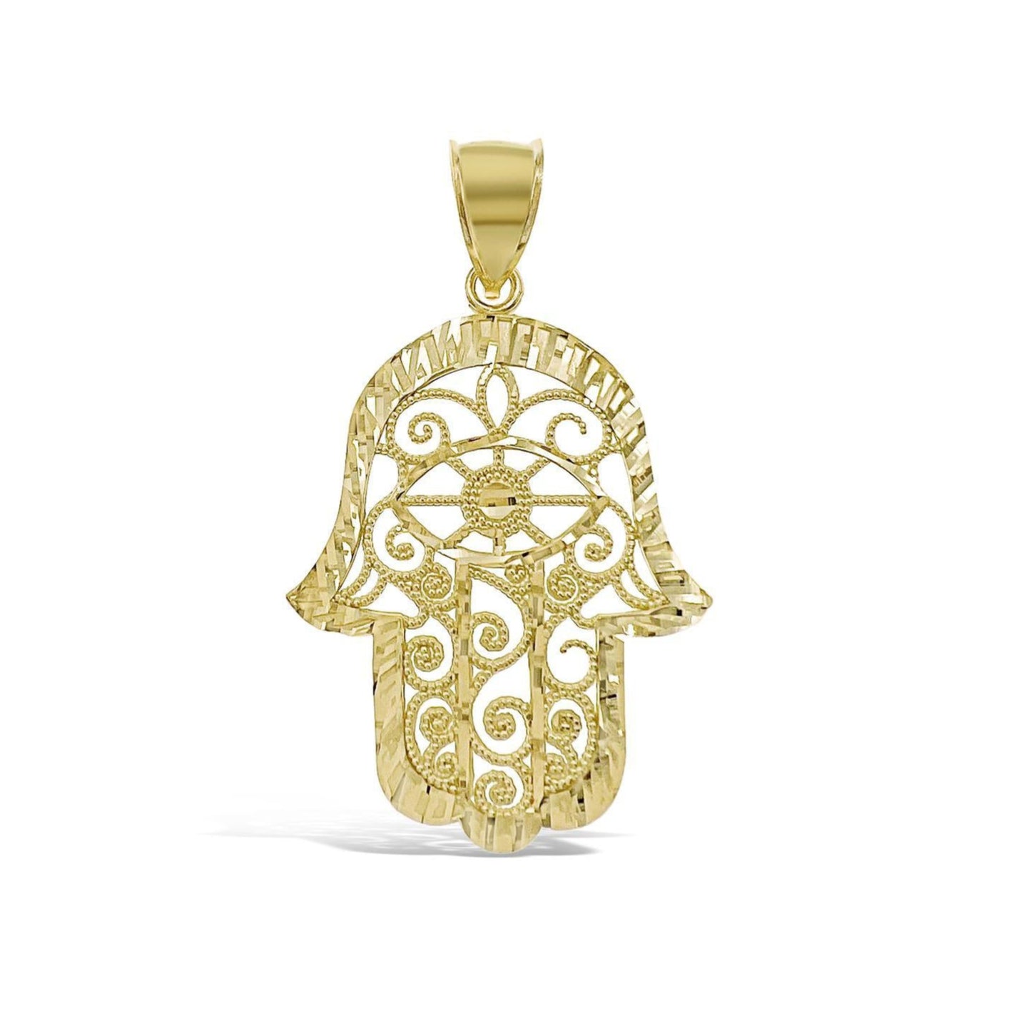 10k Yellow Gold Hand Palm Pendant Charm 1.8 inch