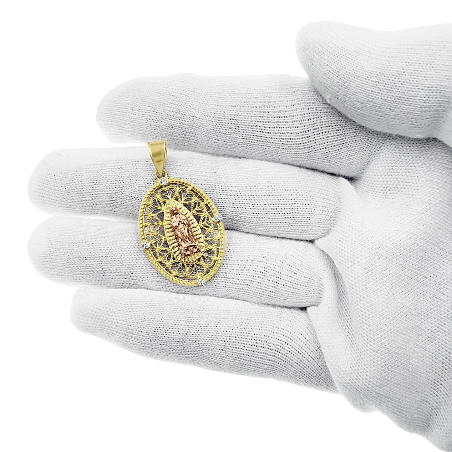 14K Yellow Rose Gold Virgin Mary Pendant