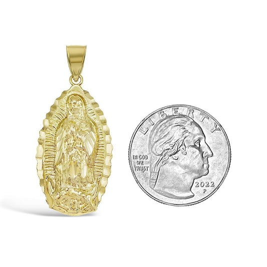Lady Guadalupe Charm 10k Yellow Gold Virgin Mary Pendant 1.5 inch