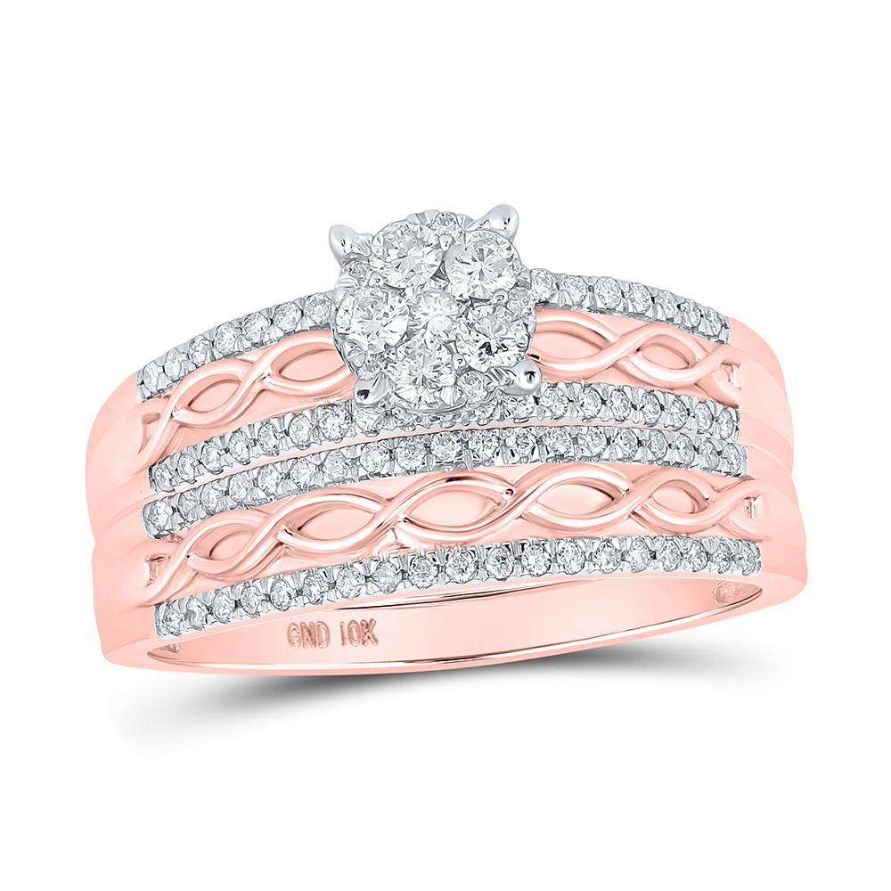 1Cttw Diamond Twist Matching Trio His Hers Bridal Wedding Ring Set 10k Rose Gold