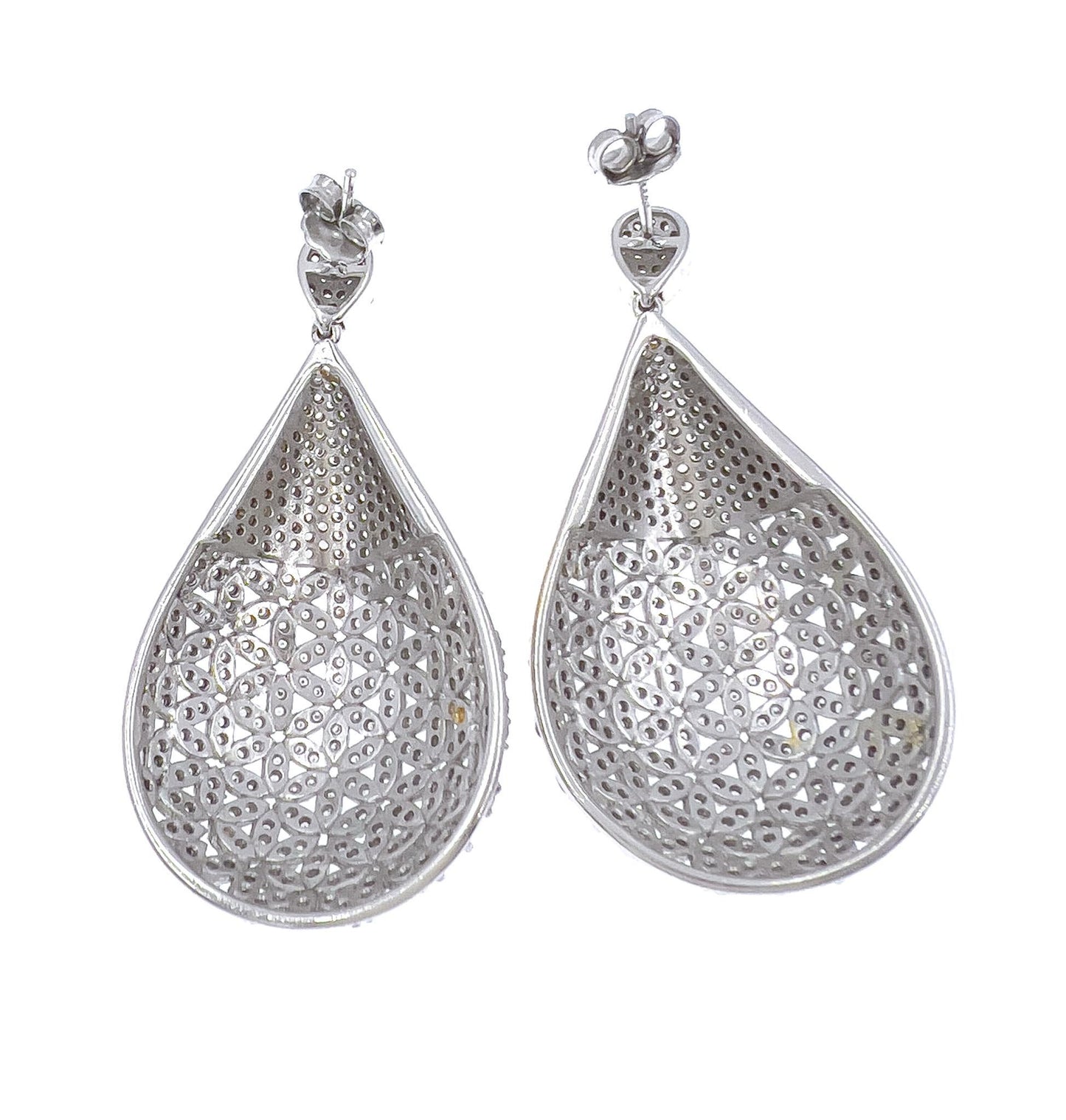 925 Sterling Silver Womens Teardrop Dangle Stud Earrings CZ Two Tone Statement