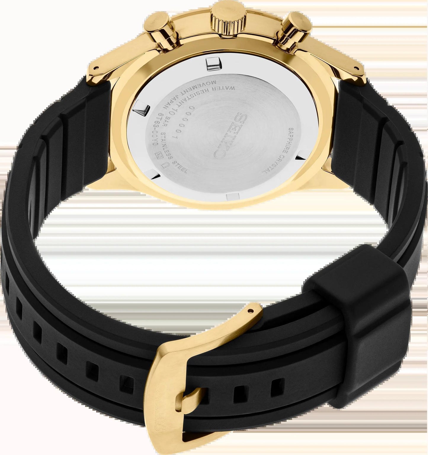 Seiko Essentials Black & Gold Relief pattern Chronograph Mens Watch SSB446