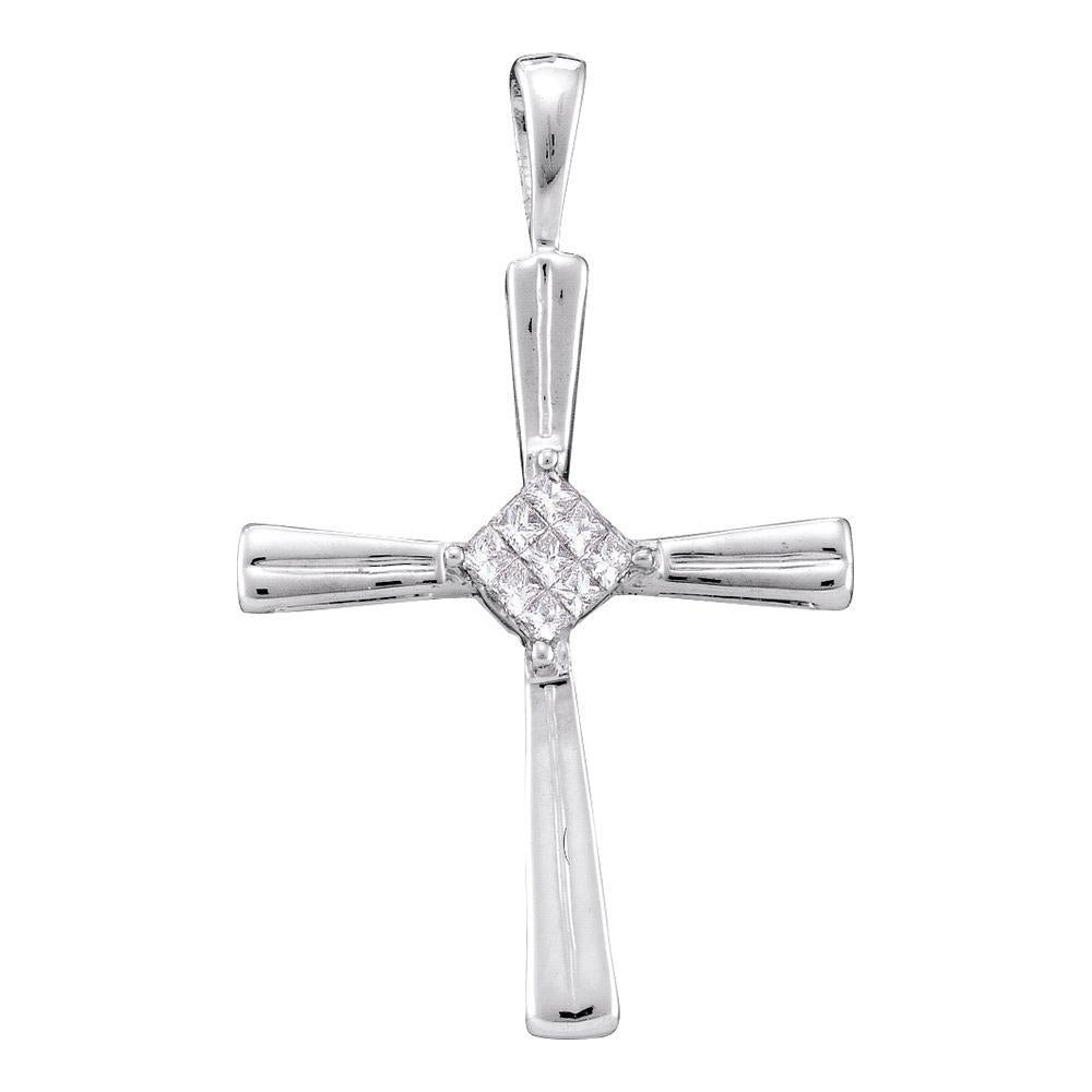 Princess Diamond Cross Womens Pendant Charm 14k White Gold