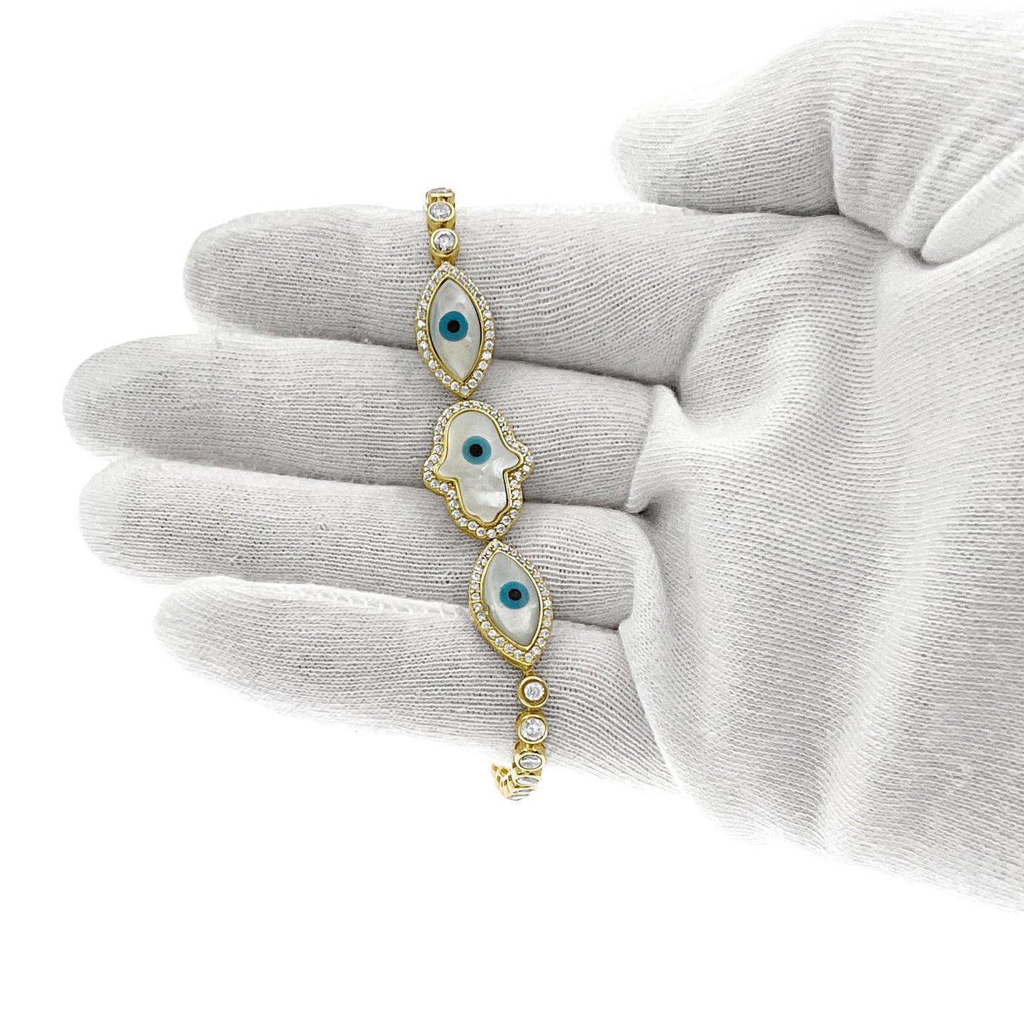 Evil Eye Protection Hamsa Tennis Bracelet 10k Yellow Gold