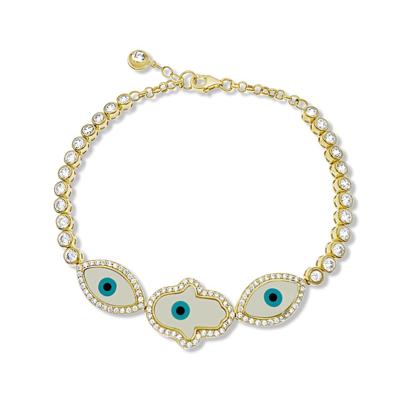 Evil Eye Protection Hamsa Tennis Bracelet 10k Yellow Gold