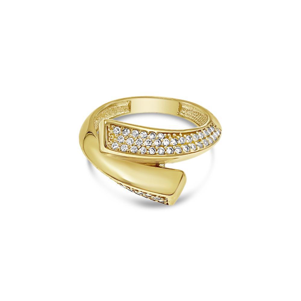 14k Yellow Gold Bypass Womens Band Ring CZ