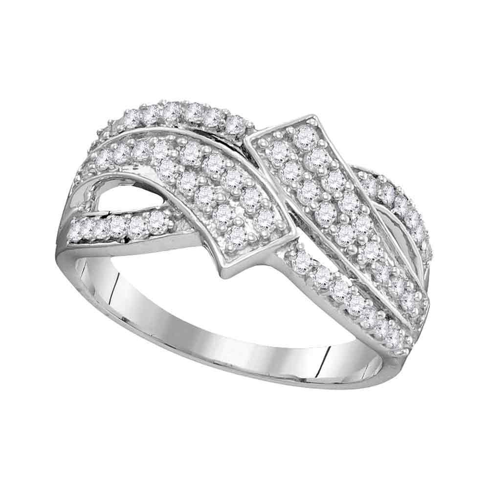 0.50ctw Diamond Crossover Womens Band Ring 10K White Gold Multi Row