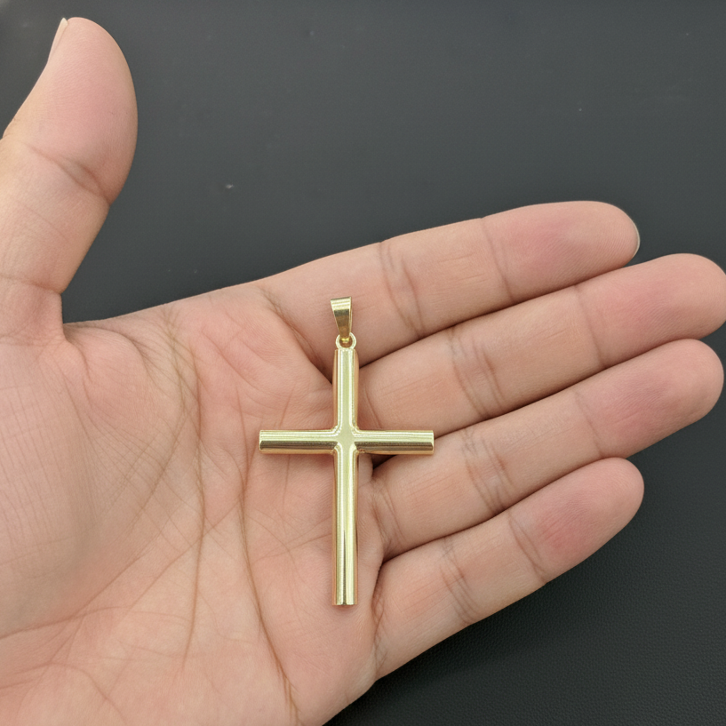 Cross Plain Pendant Charm 925 Sterling Silver Gold Plated 2.4 inch