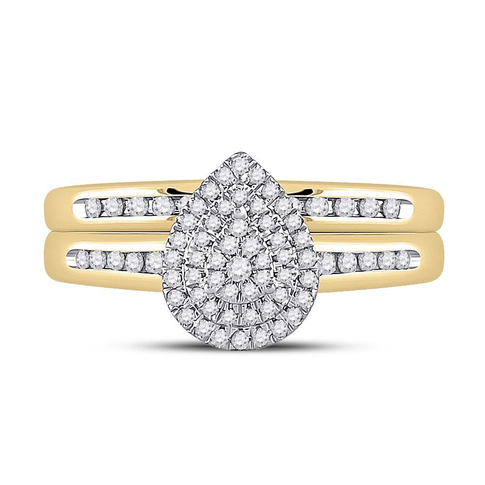 0.33 Cttw Diamond Pear Wedding Bridal Ring Band Set 10k Yellow Gold