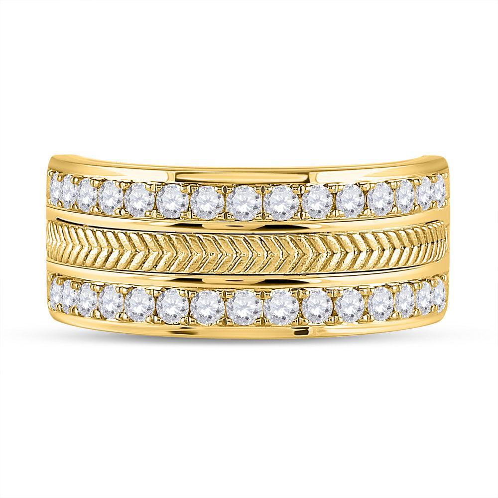 1 cttw Round Diamond Wedding Mens Band Two Row Ring 14k Yellow Gold