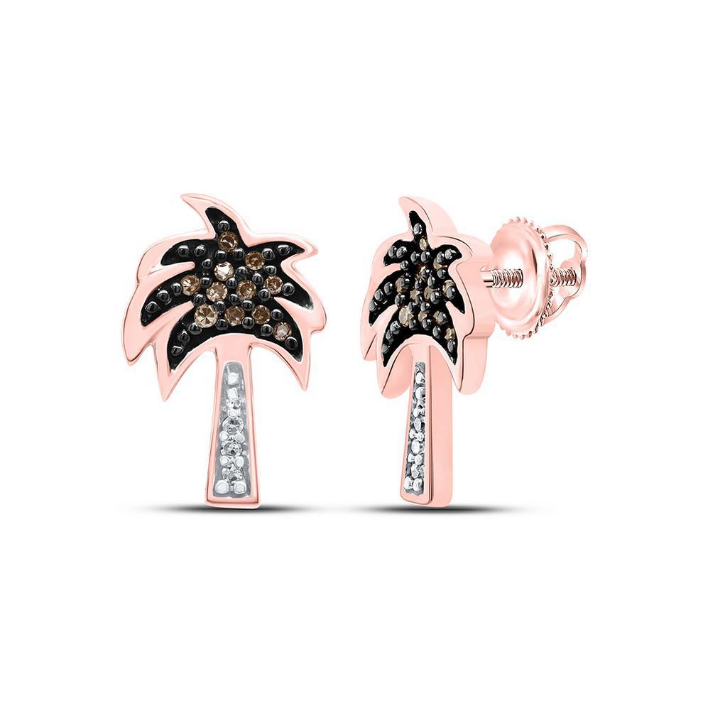 Chocolate Diamond Palm Tree Stud Earrings 10k Rose Gold Screw Back