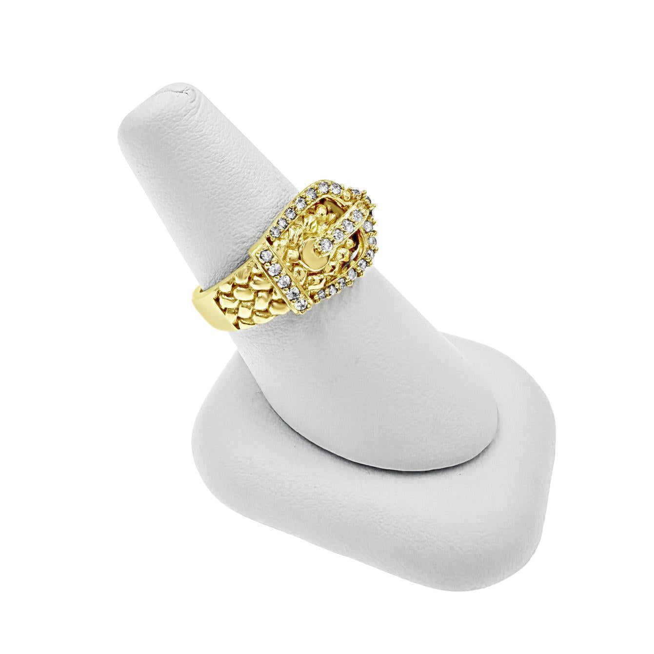 14K Yellow Gold CZ Buckle Ring Statement Fashion Band Womens