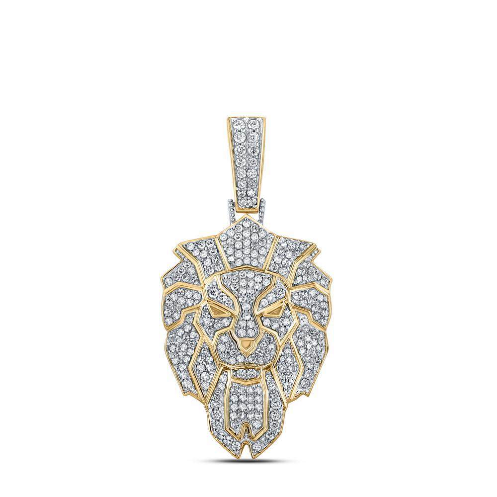 1.38cttw Round Diamond Lion Face Head Pendant 10k Yellow Gold Charm