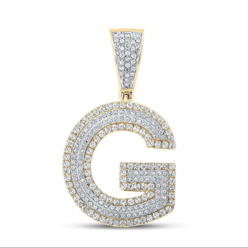 0.93ctw Diamond Initial G Letter Mens Charm Pendant 10k Two Tone Gold