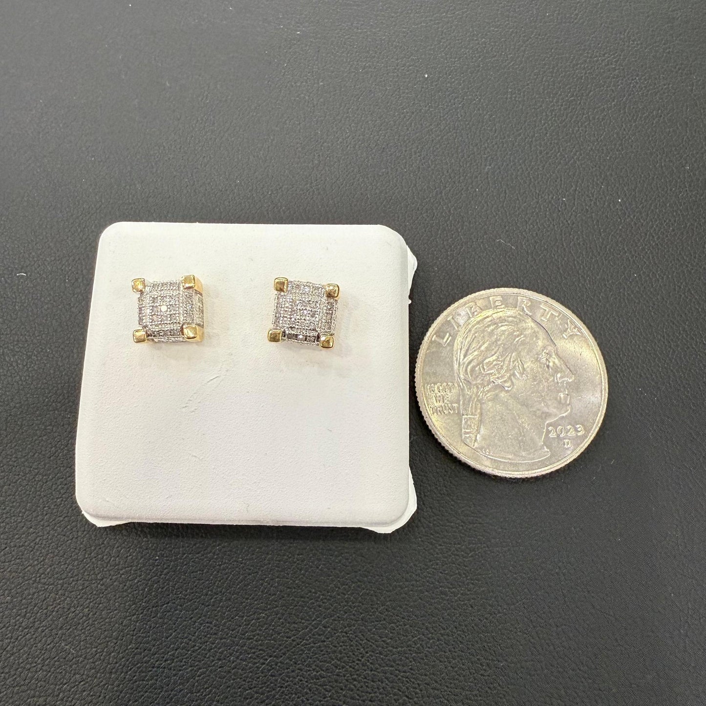 0.25 cttw Diamond Square Mens Stud Earrings 10k Yellow Gold Screw Back