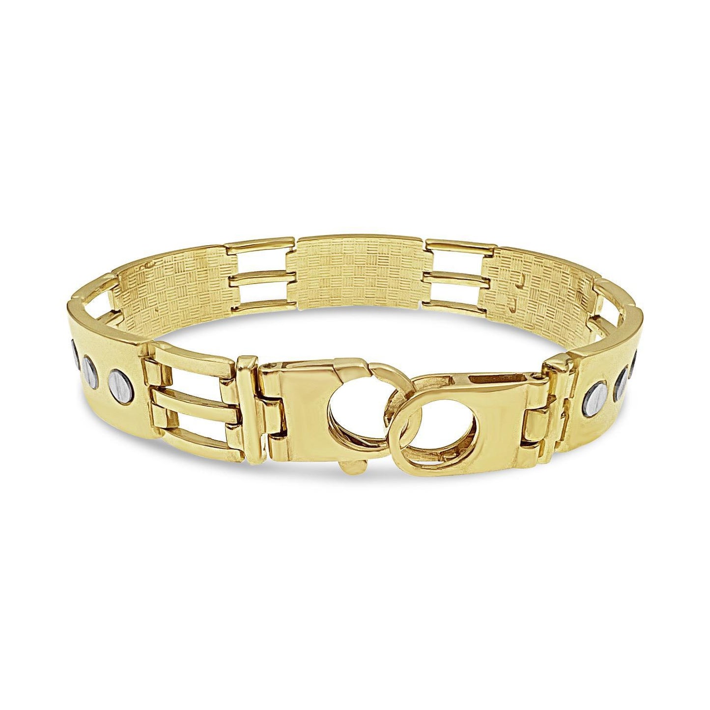 10k Yellow Gold 12.7mm Mens Two Tone Railroad Style Bracelet with Screw Head