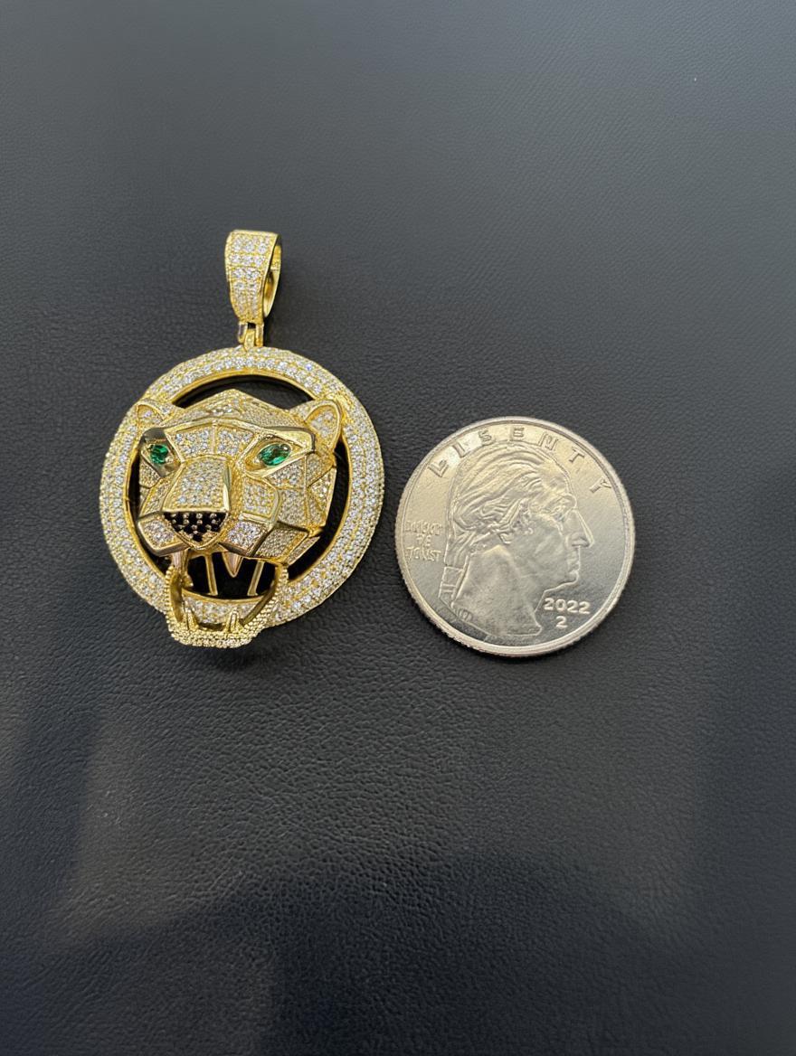 Tiger Head Pendant 925 Sterling Silver Gold Plated