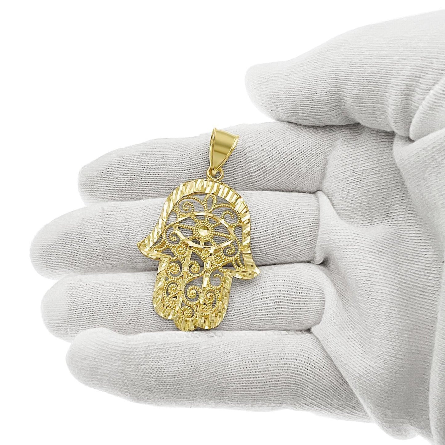 Hamsa Palm Pendant 10k Gold Charm 1.8"