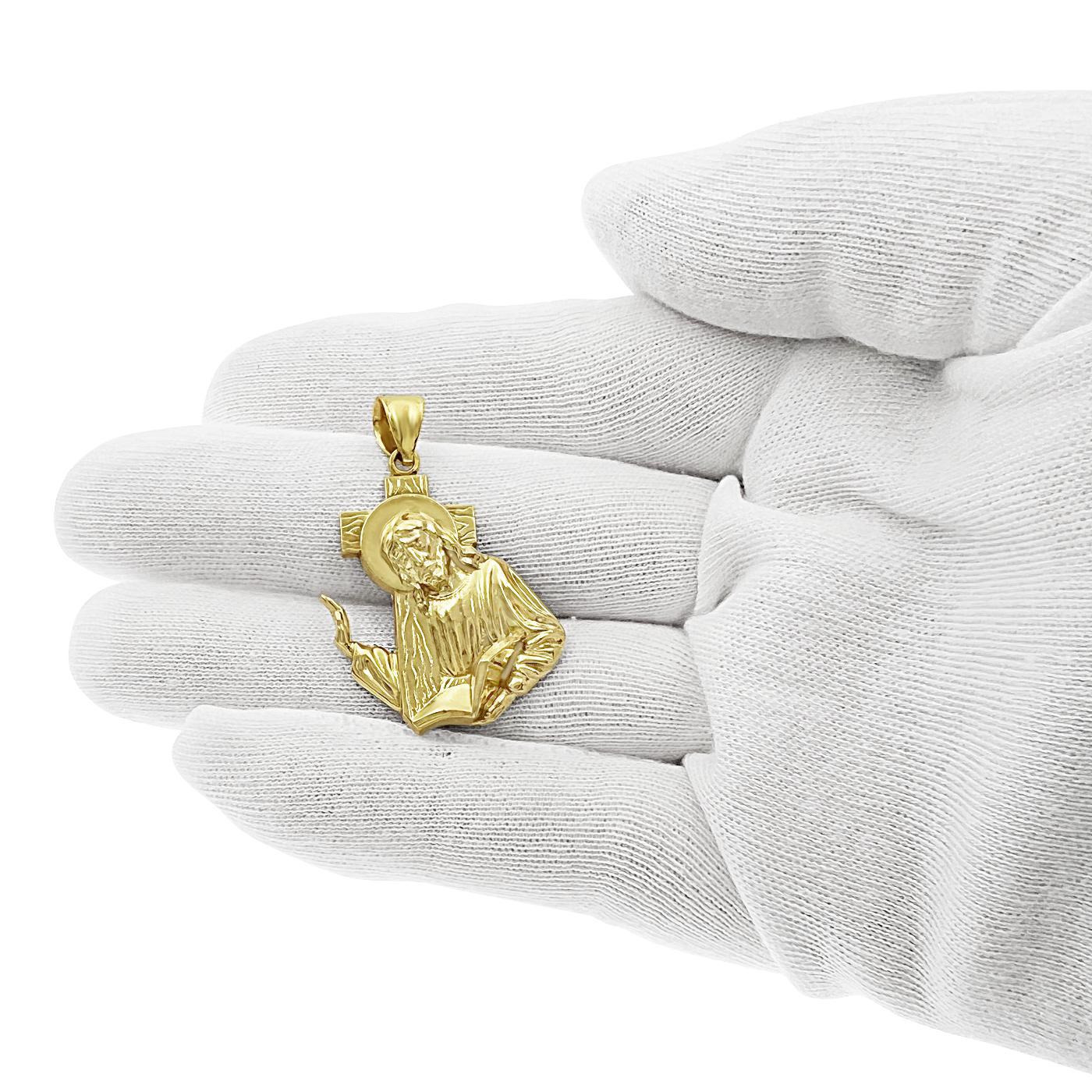 Jesus Head Cross Bible Pendant Real 10k Gold Charm 1.5"