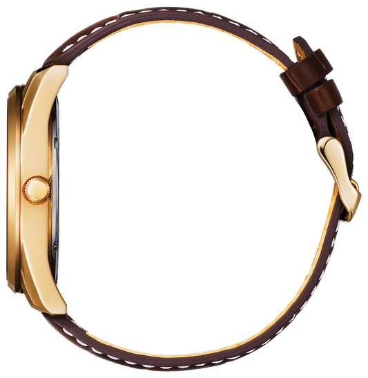 Citizen Quartz Rose Gold Tone Brown Leather Mens Watch BI1033-04E