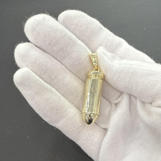 Bullet 3D Charm CZ Gold over 925 Sterling Silver 1.8 inch