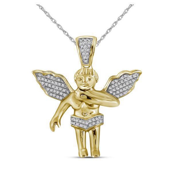 Diamond Angel Charm Pendant 3D Guardian 10k Yellow Gold