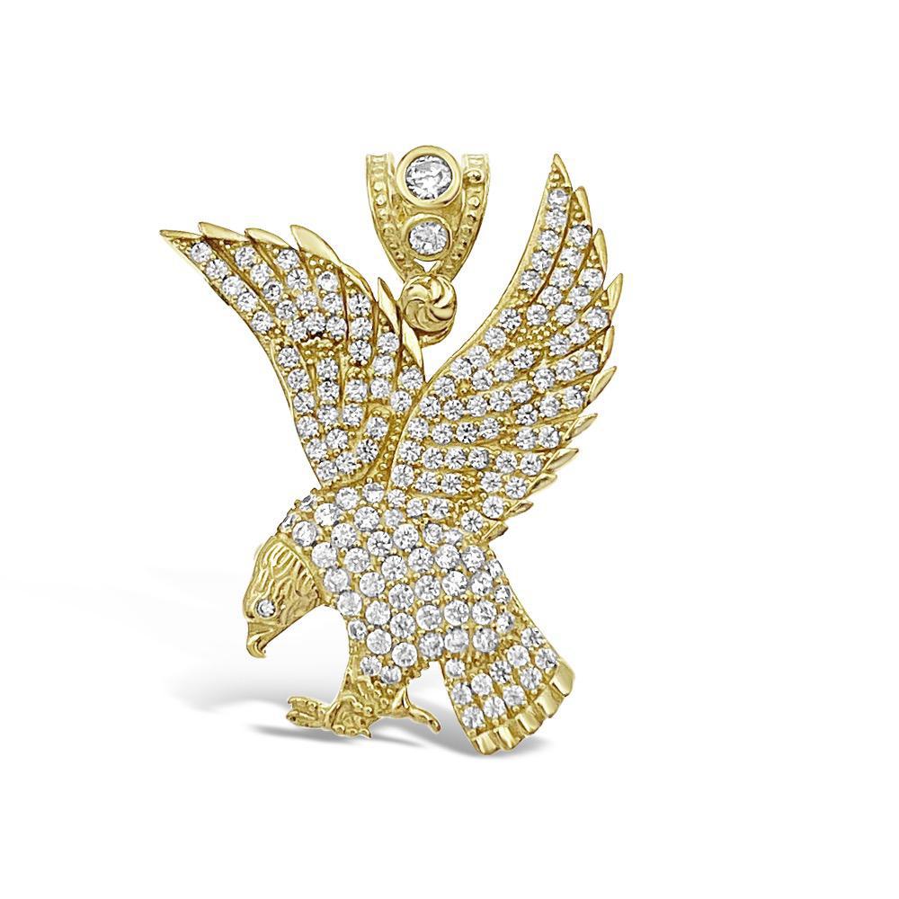 Eagle Pendant Mens Charm 10k Yellow Gold 1.4 inch
