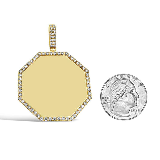 1.39cttw Diamond Memory Pendant 10k Gold Octagon Charm Picture Photo Frame 2"