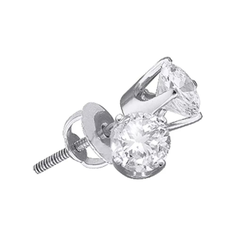 14k White Gold Womens Round Diamond Solitaire Earrings Stud 1/2Cttw Screw Back