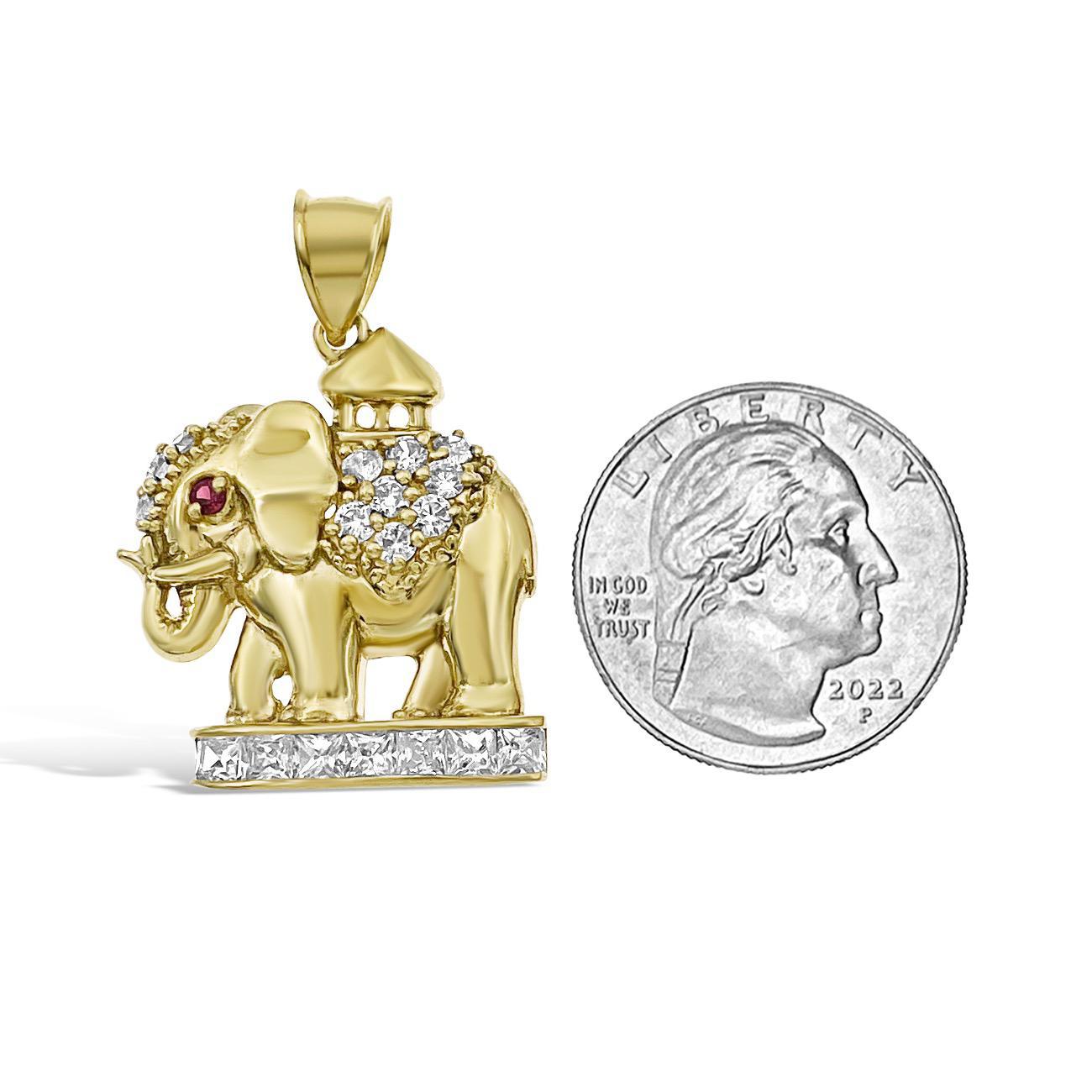 10k Gold Elephant Pendant Lucky Charm 1.4"