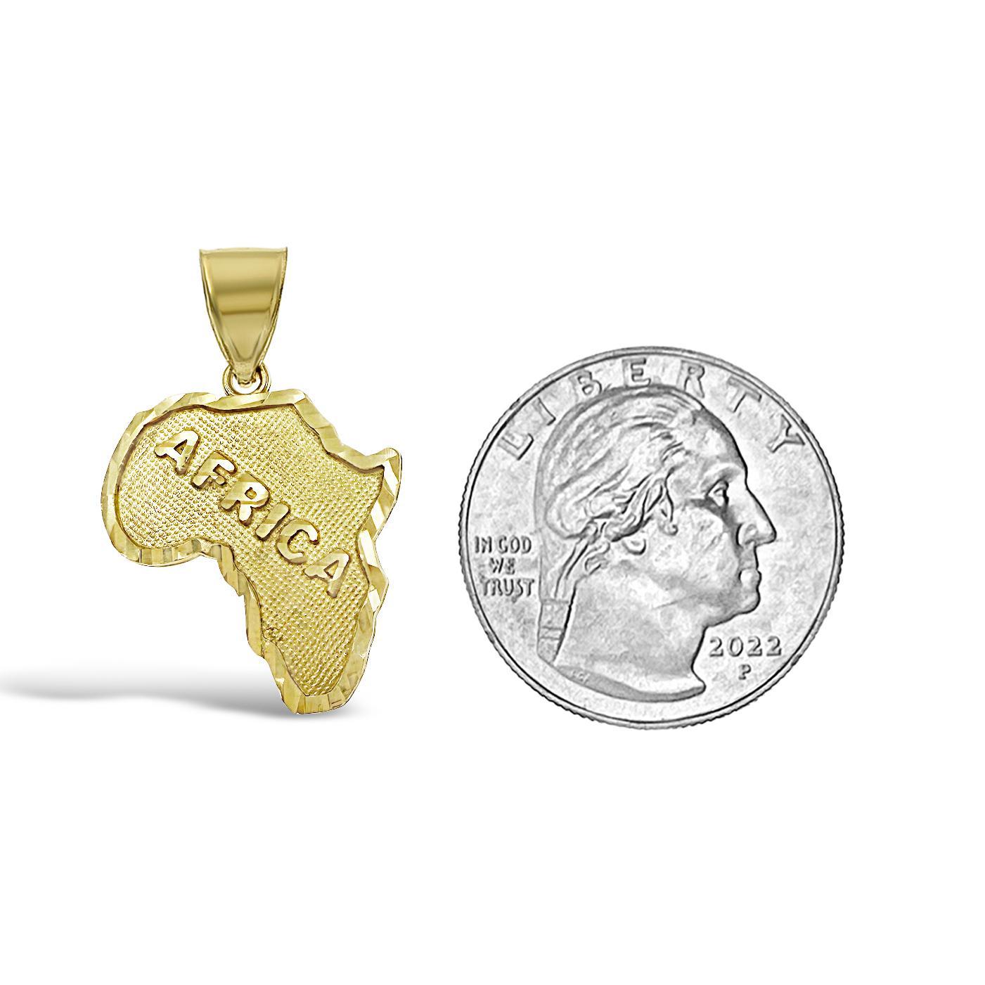 Africa Map Continent Pendant Mens Charm 10k Yellow Gold 0.7 inch