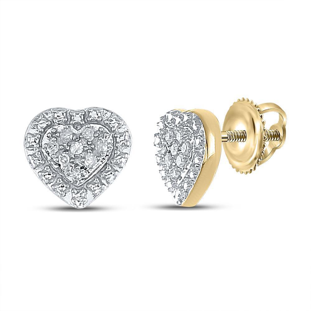 Diamond Heart Stud Earrings 925 Sterling Silver Yellow tone Screw Back