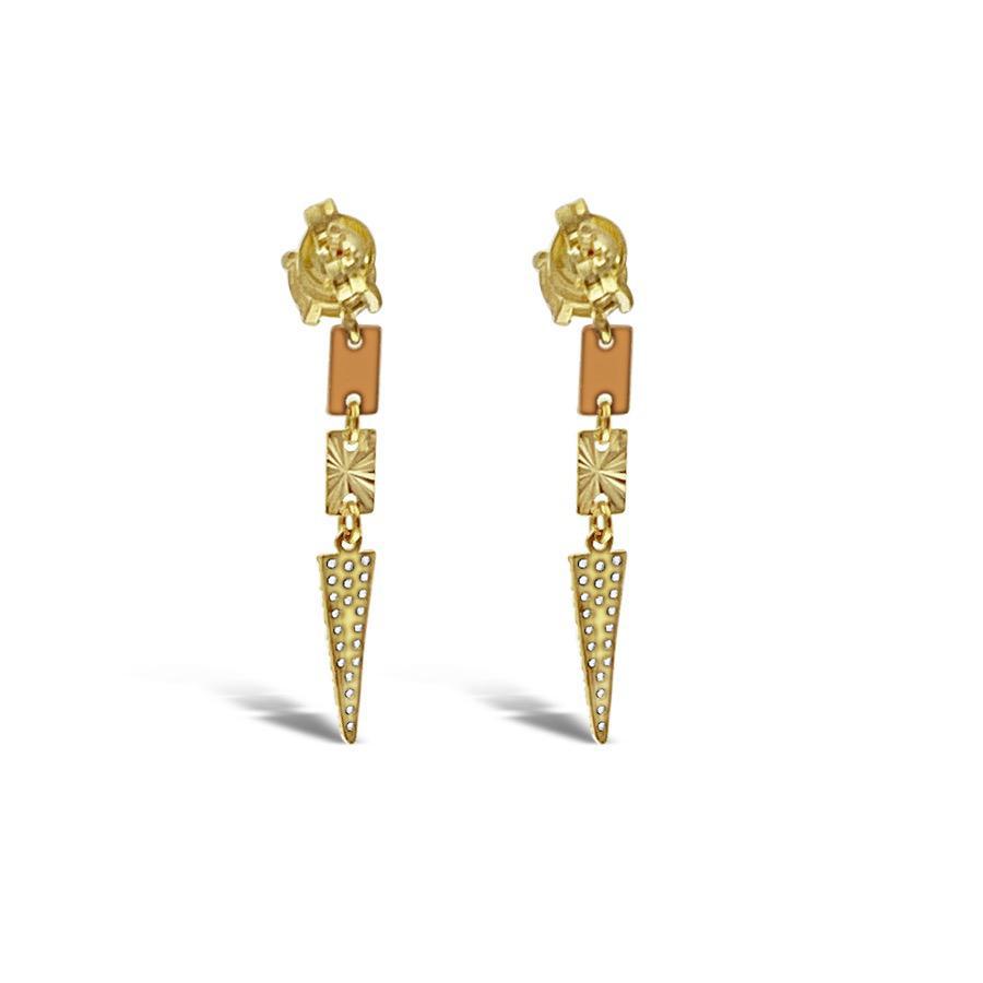 14k Yellow Rose Gold Triangle Drop Dangle Earrings Stud CZ