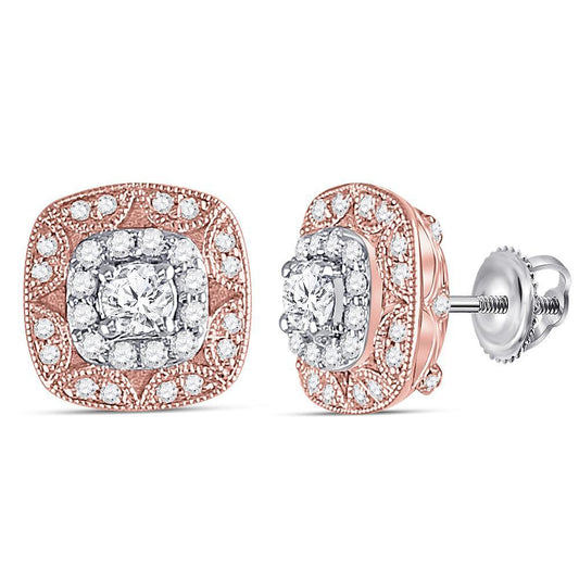 0.53ctw Diamond Square Cushion Stud Earrings 14k Rose White Gold