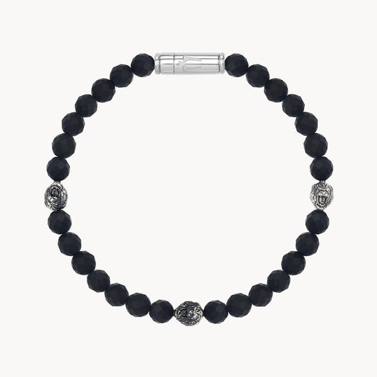 Bulova Marc Anthony Mens Onyx Lion Beaded Bracelet 925 Sterling Silver BVB1161-WSBKOX