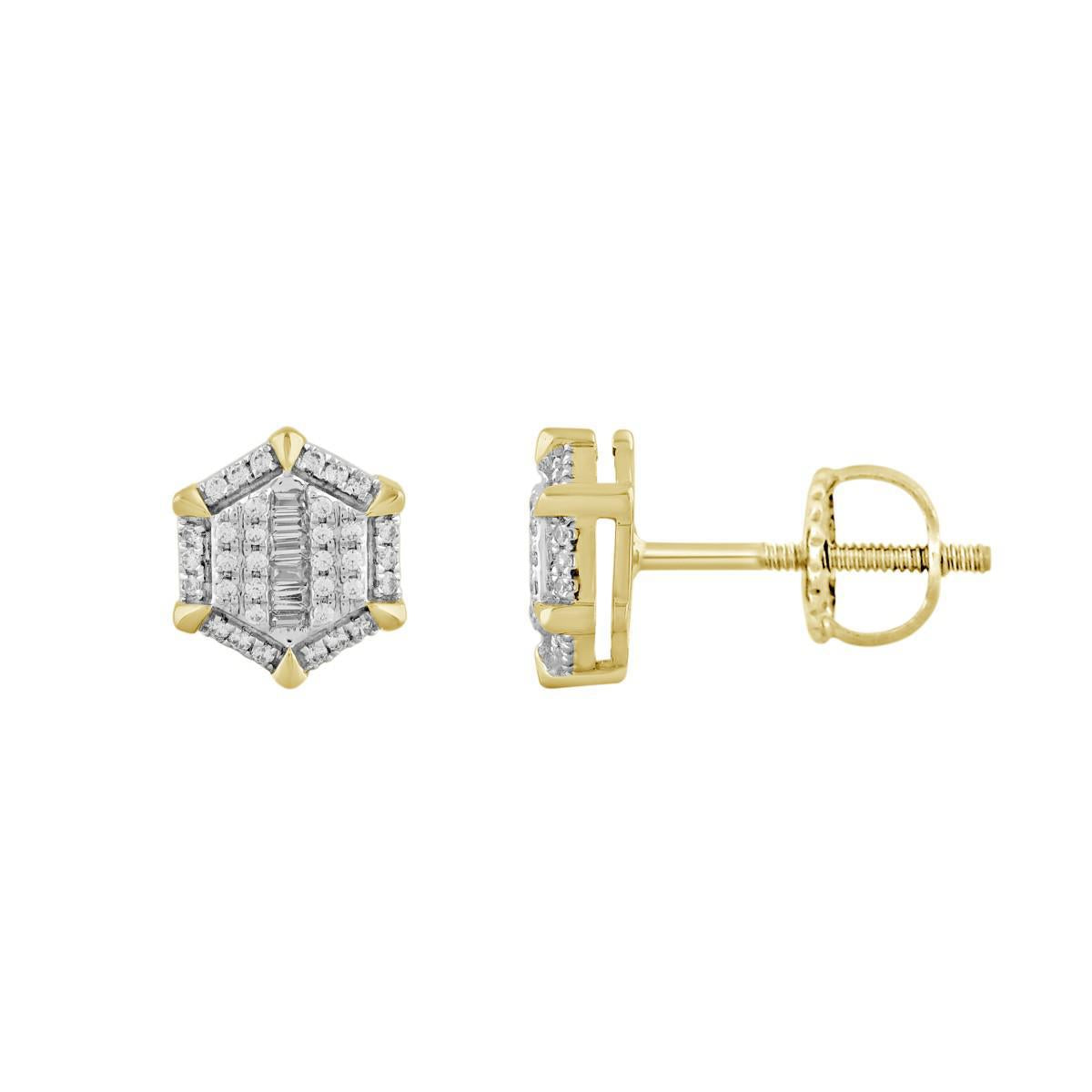 0.25 cttw Diamond Hexagon Shape Stud Earrings 10k Yellow Gold Screw back