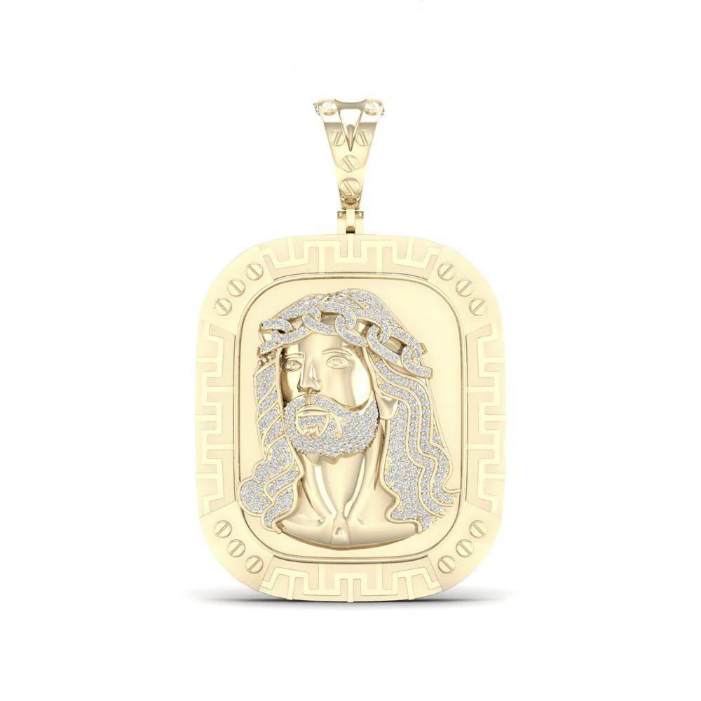 0.62 Cttw Round Diamond Jesus Head Mens Pendant Charm 10k Yellow Gold