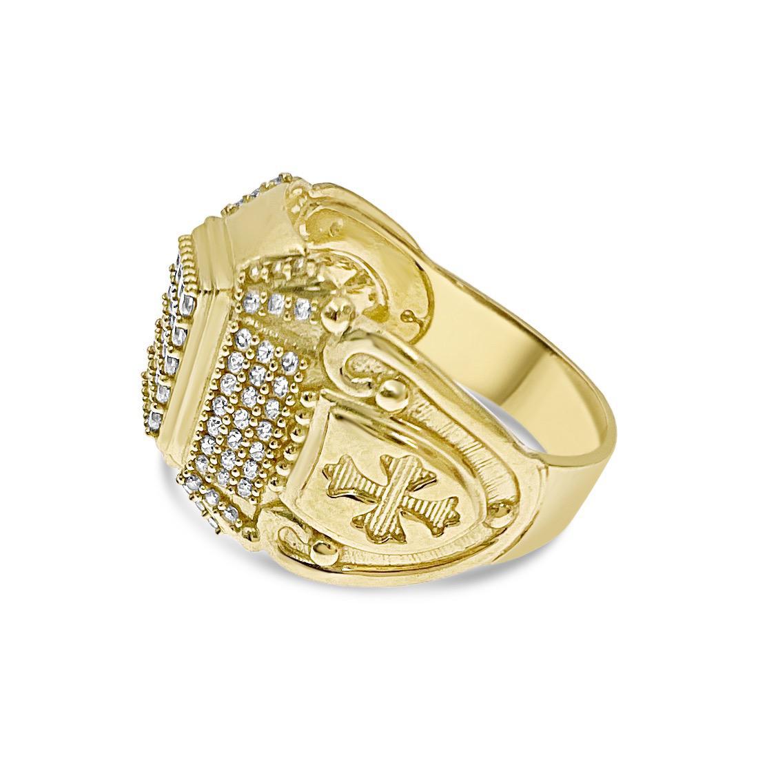 10k Yellow Gold Cross Mens Signet Pinky Ring Square
