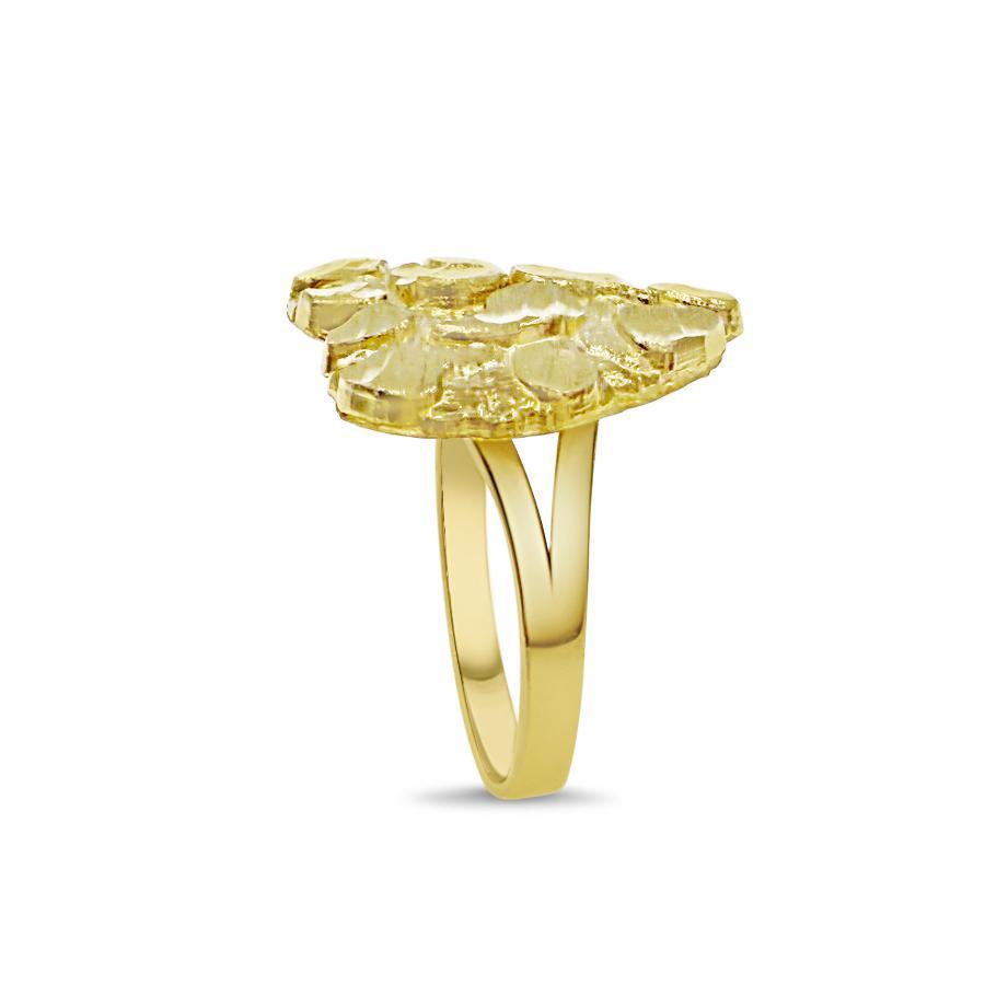 10K Yellow Gold Nugget Heart Ring Women Real Gold Textured Statement Jewelry
