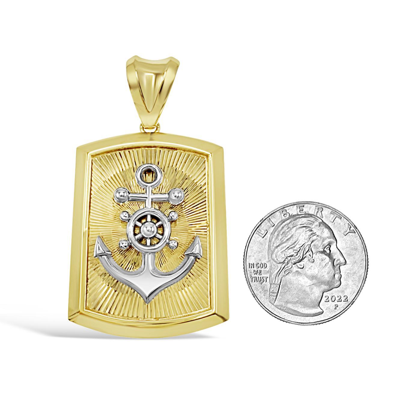10K Two Tone Gold Anchor Wheel Pendant Nautical