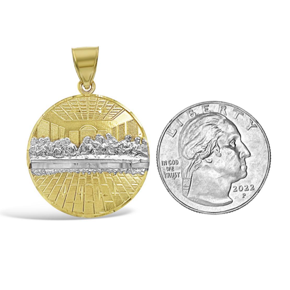 Last Supper Round Pendant Charm 10k Two Tone Gold 1.4 inch