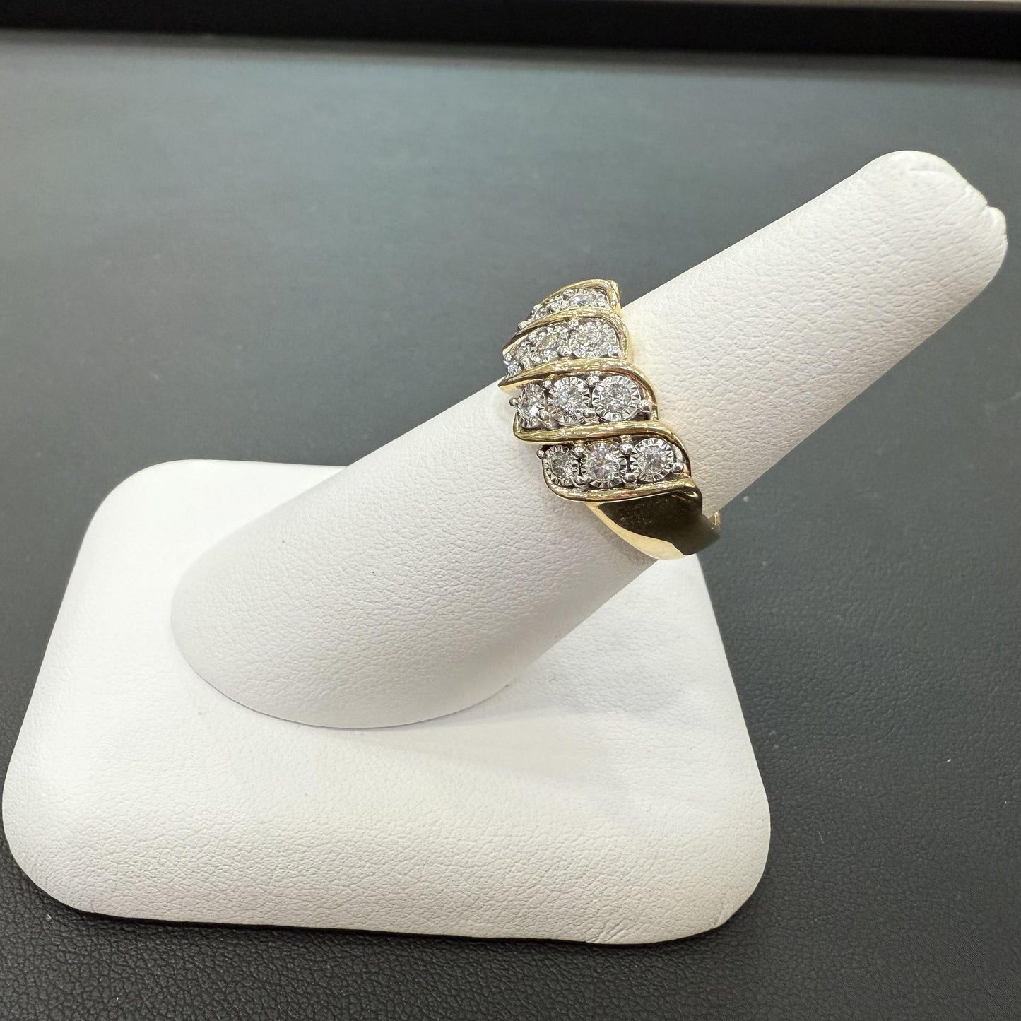 0.50ctw Diamond Womens Multi Row Band Ring 10K Yellow Gold