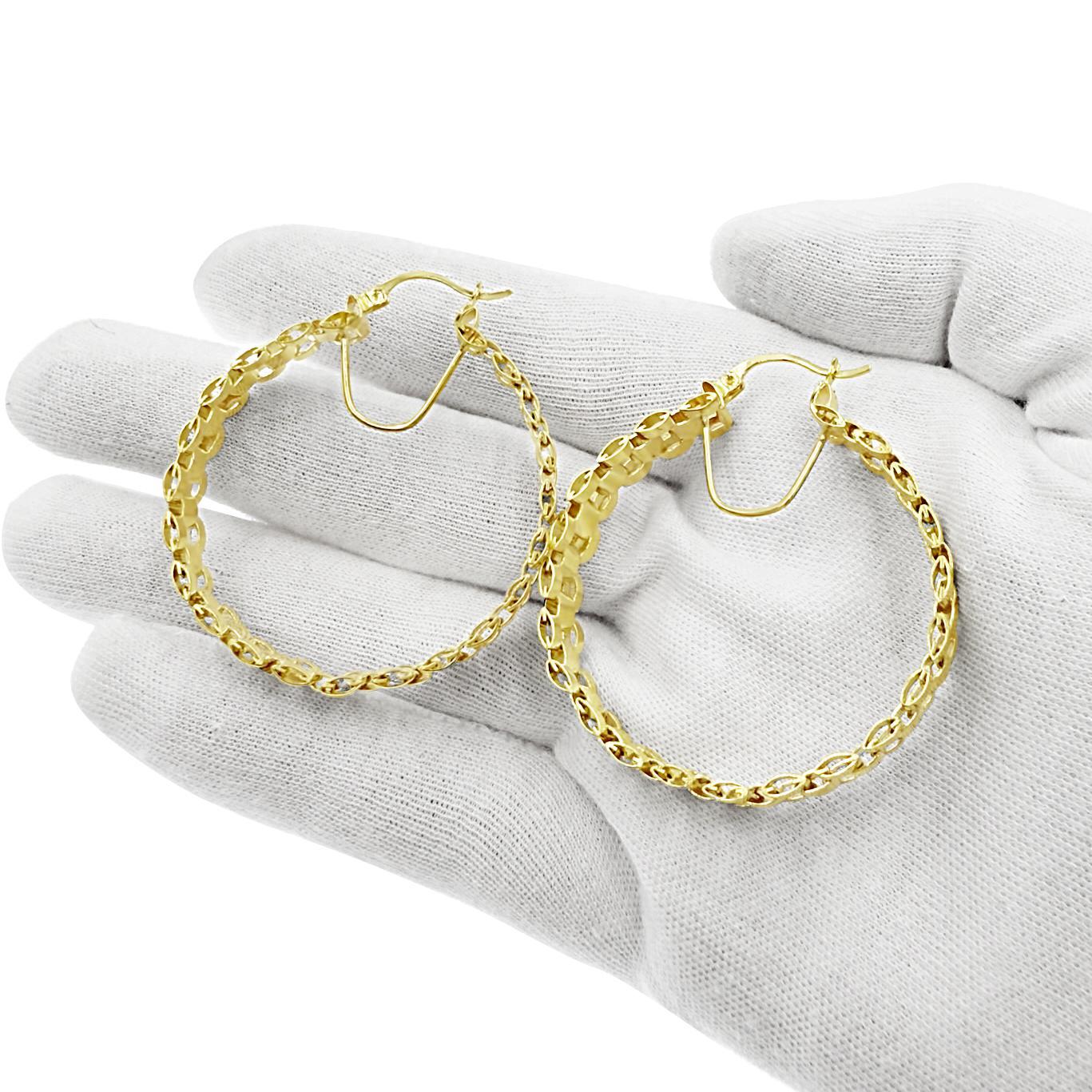 10K Yellow Gold Presidential Style Womens Hoop Earrings