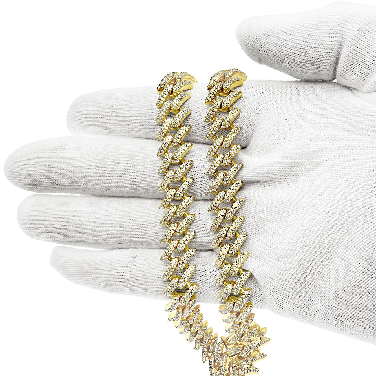 Solid Iced Out Cuban Link Chain 11.5mm Necklace CZ Gold Over 925 Sterling Silver