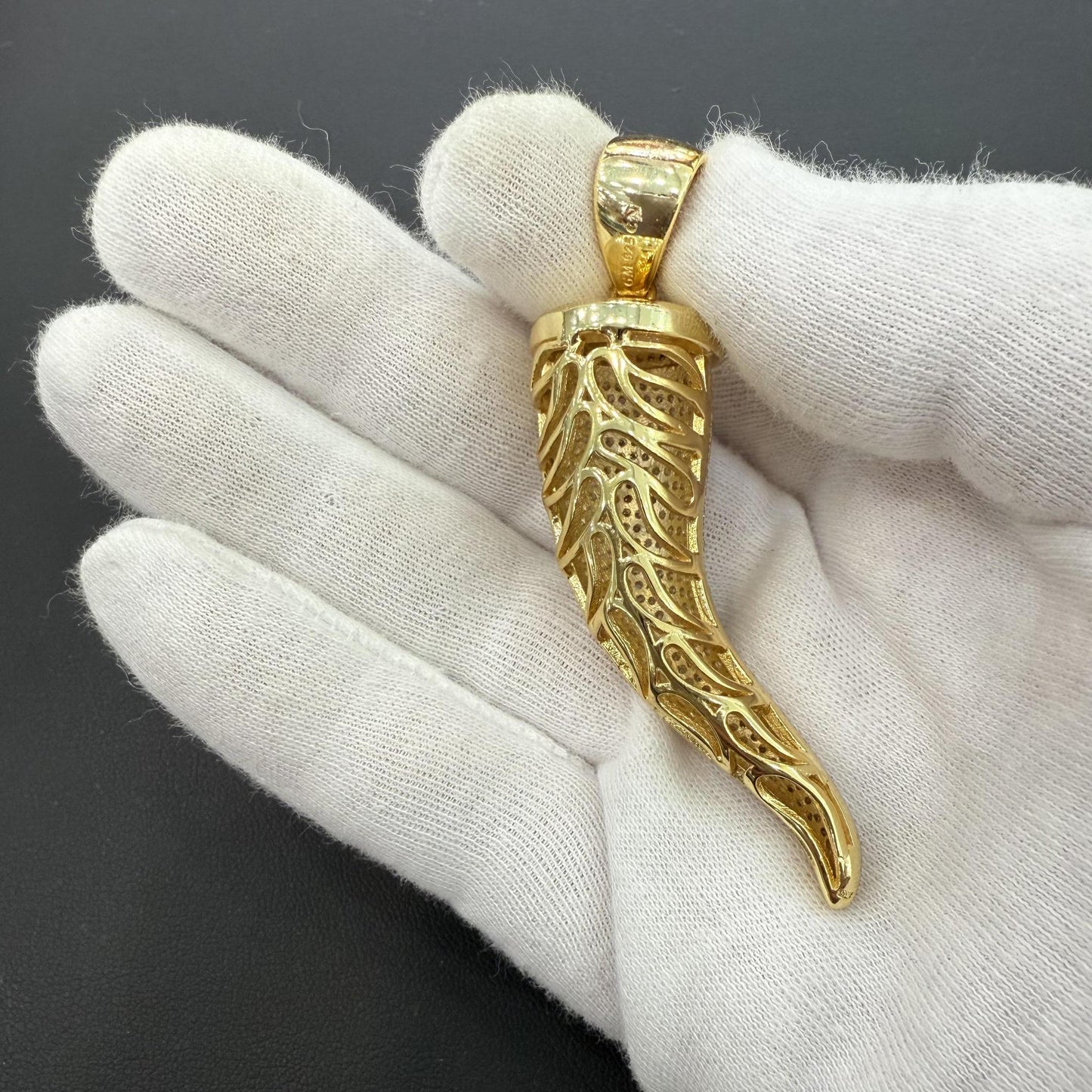 Italian Horn Pendant Cornicello Amulet Gold Plated 925 Sterling Silver