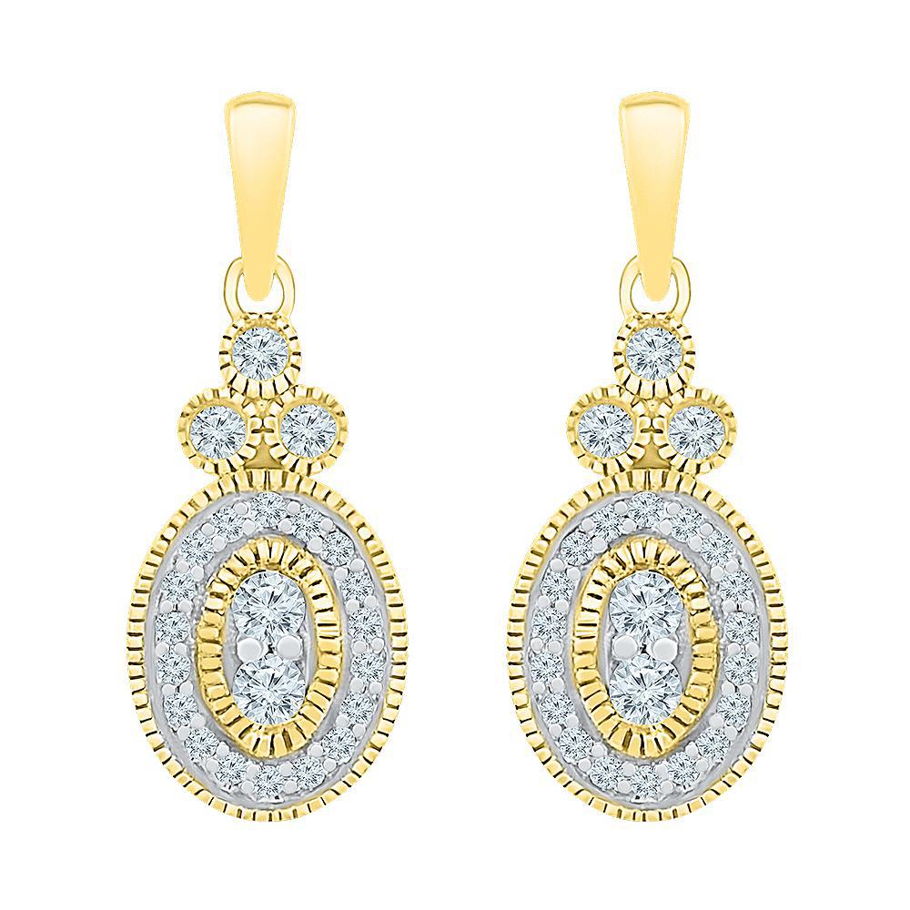 0.25ctw Round Diamond Oval Stud Drop Dangle Earrings 10k Yellow Gold Screw back